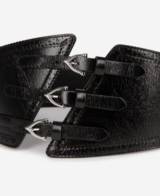 The Kooples WOMEN BLACK corset belt in black leather with buckles