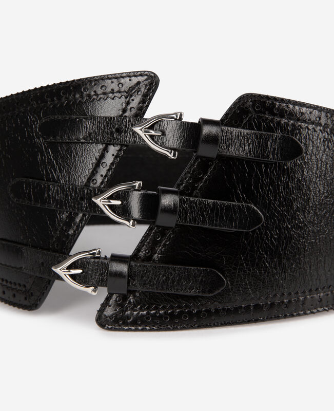 The Kooples FEMME BLACK ceinture corset en cuir noir avec boucles