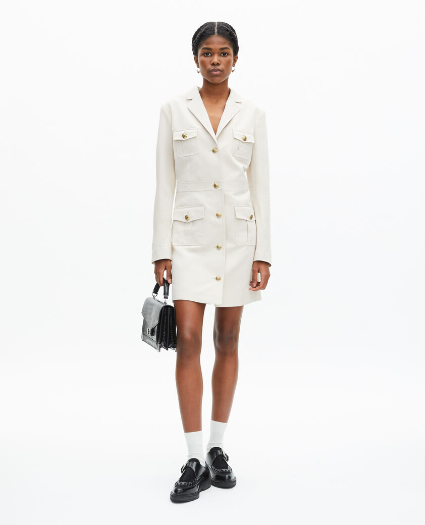 The Kooples DAMEN BEIGE kurzes kleid im offiziersstil aus ecrufarbenem leinen