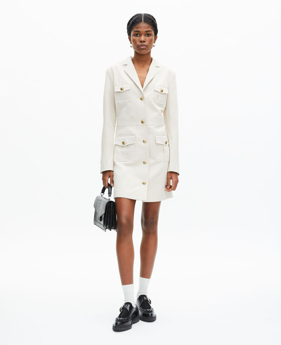 The Kooples WOMEN BEIGE short officer-style dress in ecru linen