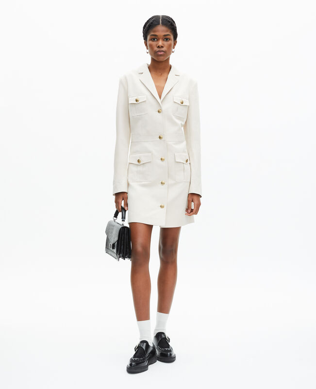The Kooples FEMME BEIGE robe courte style officier en lin écrue