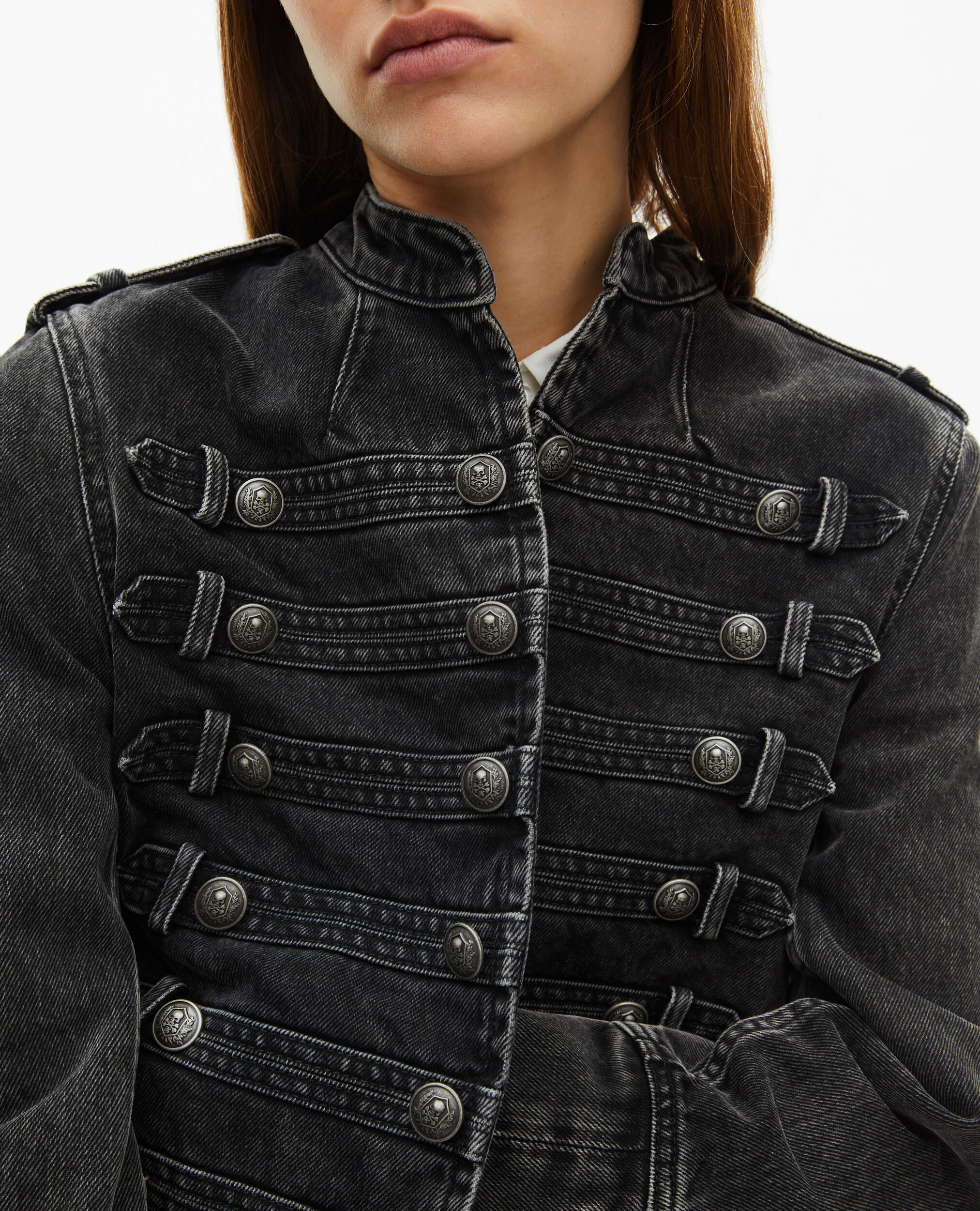 Veste style officier en denim grise, BLACK WASHED, hi-res image number null