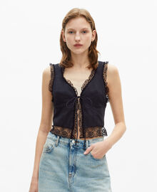 The Kooples FEMME BLACK top avec laçage et dentelle noir