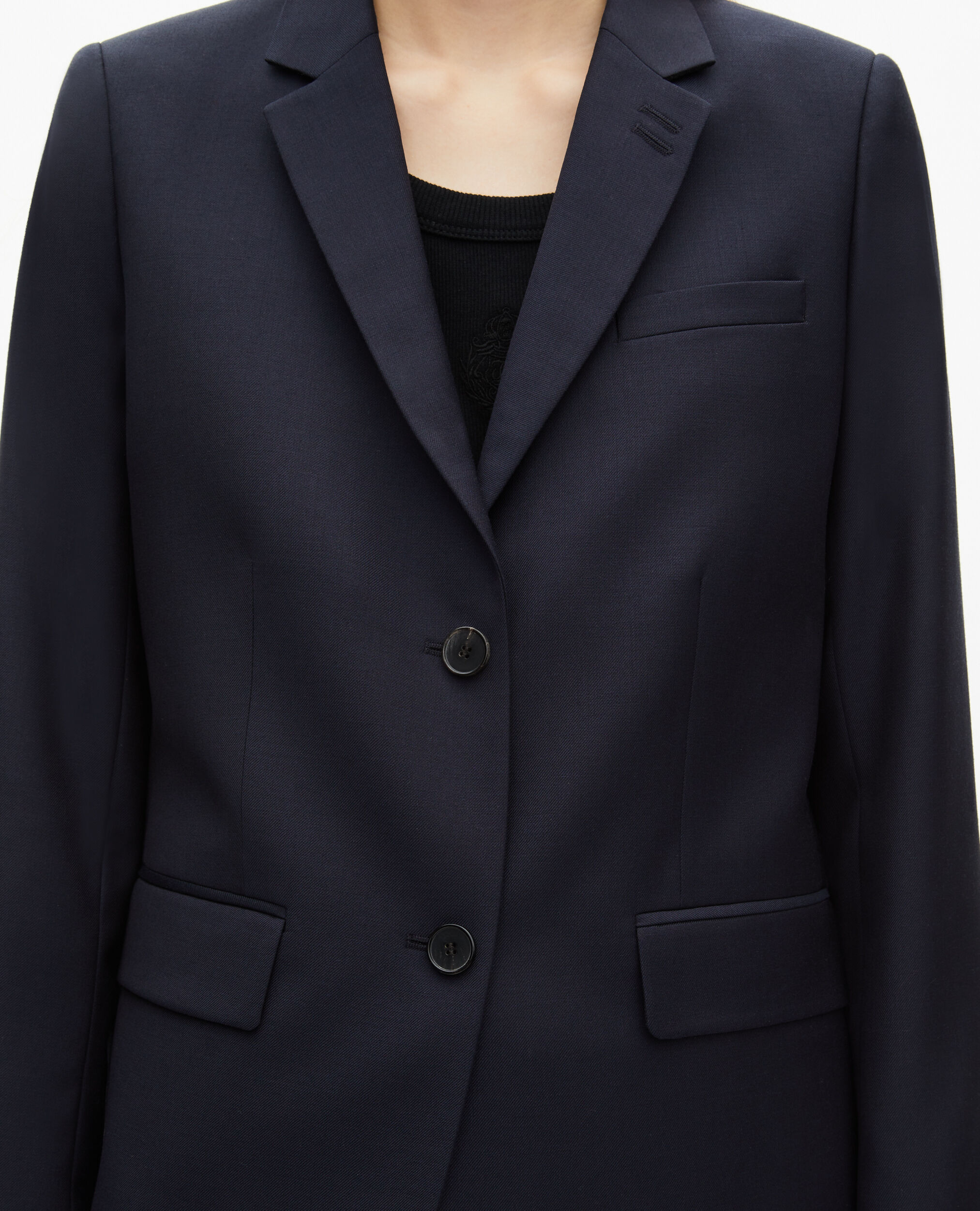 Veste tailleur en laine coupe cintrée bleu marine, NAVY, hi-res image number null