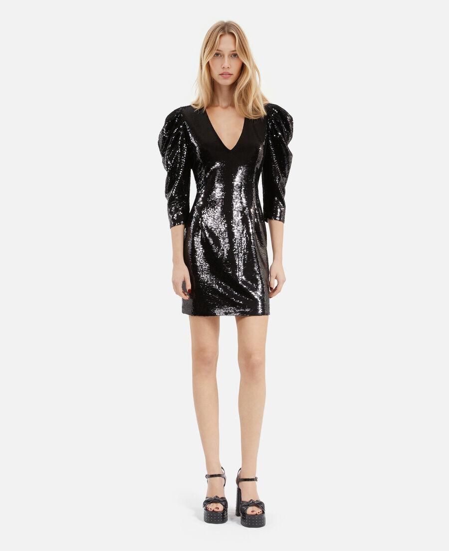 The Kooples WOMEN BLACK STONE short black sequin dress