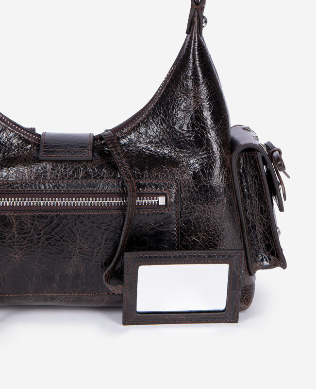 The Kooples FEMME BROWN sac amelia clouté en cuir craquelé marron