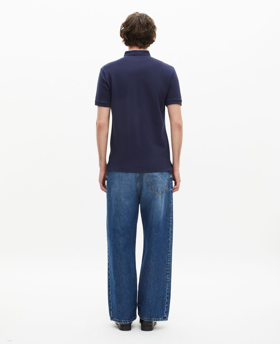 The Kooples MEN NAVY/ PIPING NAVY navy blue pique cotton polo t-shirt