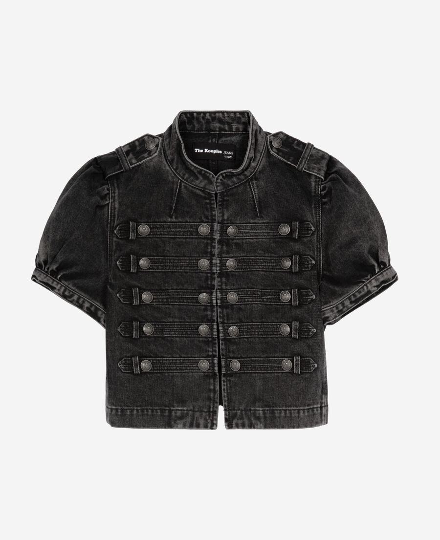 The Kooples WOMEN BLACK WASHED grey denim short-sleeved officer jacket