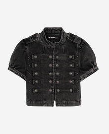 The Kooples FEMME BLACK WASHED veste manches courtes officier en denim grise
