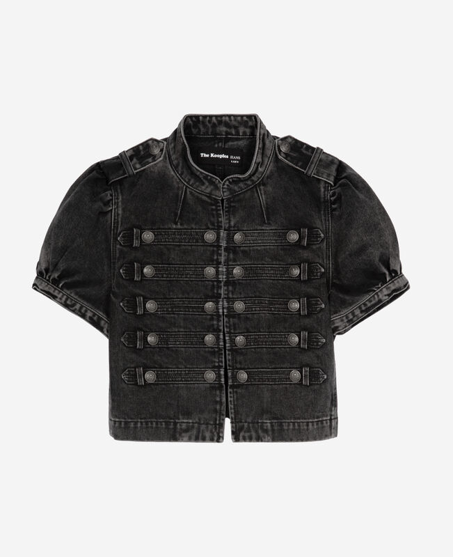 The Kooples FEMME BLACK WASHED veste manches courtes officier en denim grise