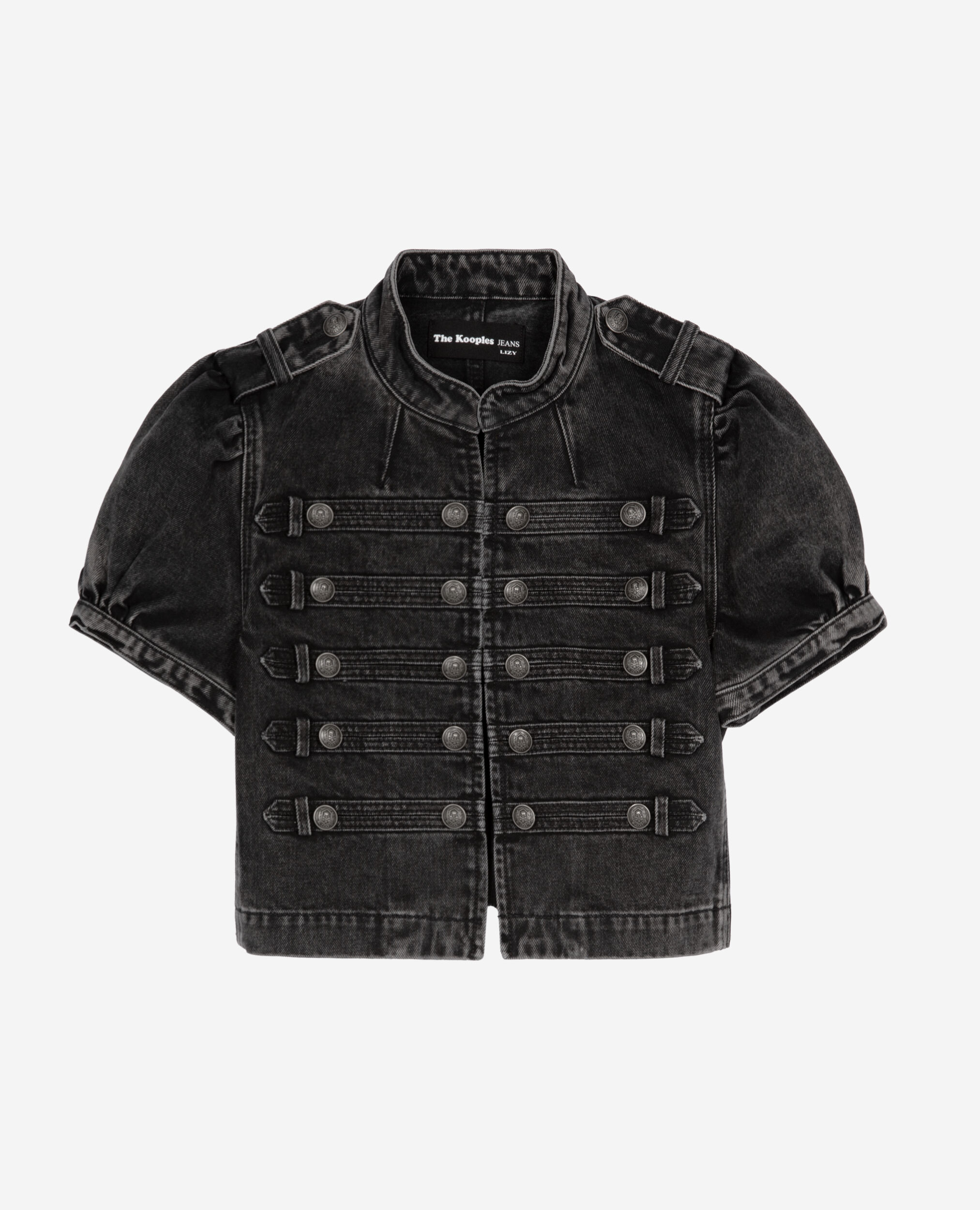 Veste manches courtes officier en denim grise, BLACK WASHED, hi-res image number null