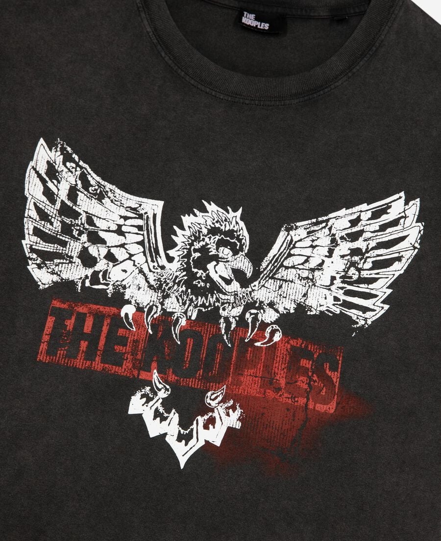 The Kooples FEMME BLACK WASHED t-shirt avec sérigraphie aigle noir délavé