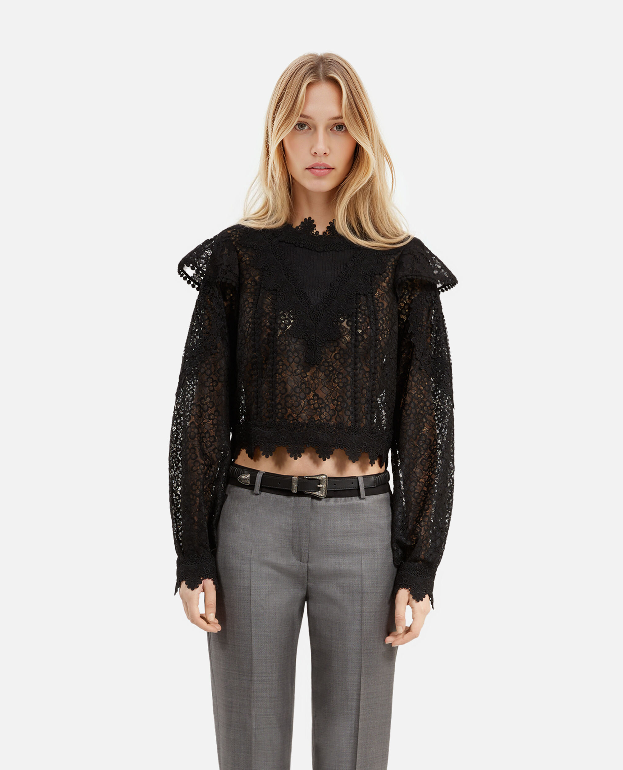 Ceinture fine en cuir froncé noir, BLACK, hi-res image number null