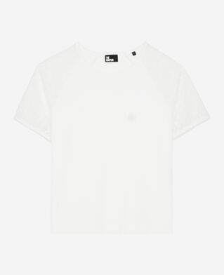 The Kooples FEMME ECRU t-shirt avec manches en dentelle blanc
