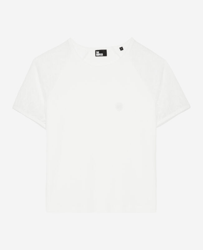 The Kooples FEMME ECRU t-shirt avec manches en dentelle blanc