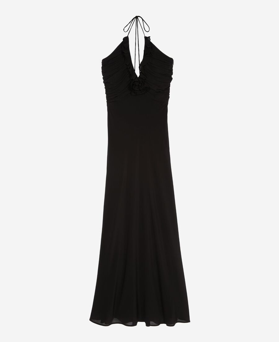 The Kooples FEMME BLACK robe longue décolleté détail fleur noire
