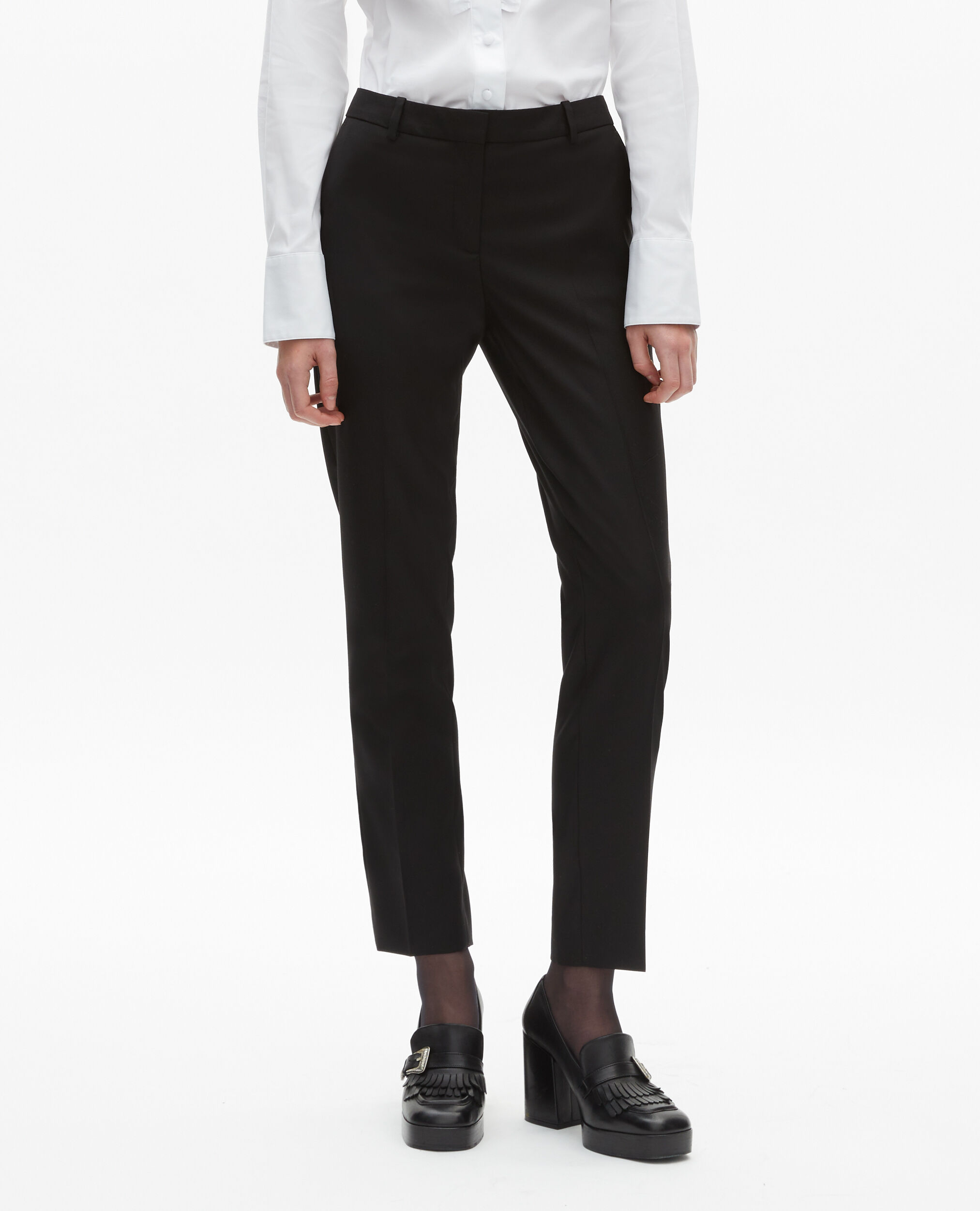 Pantalon tailleur en laine coupe ajustée noir , BLACK, hi-res image number null