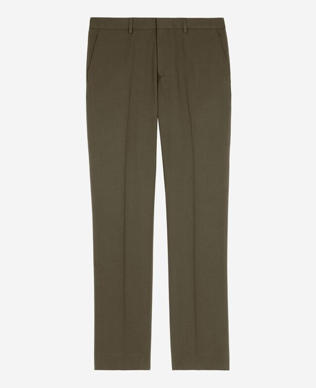 The Kooples HOMME KAKI pantalon de costume droit en coton lin kaki