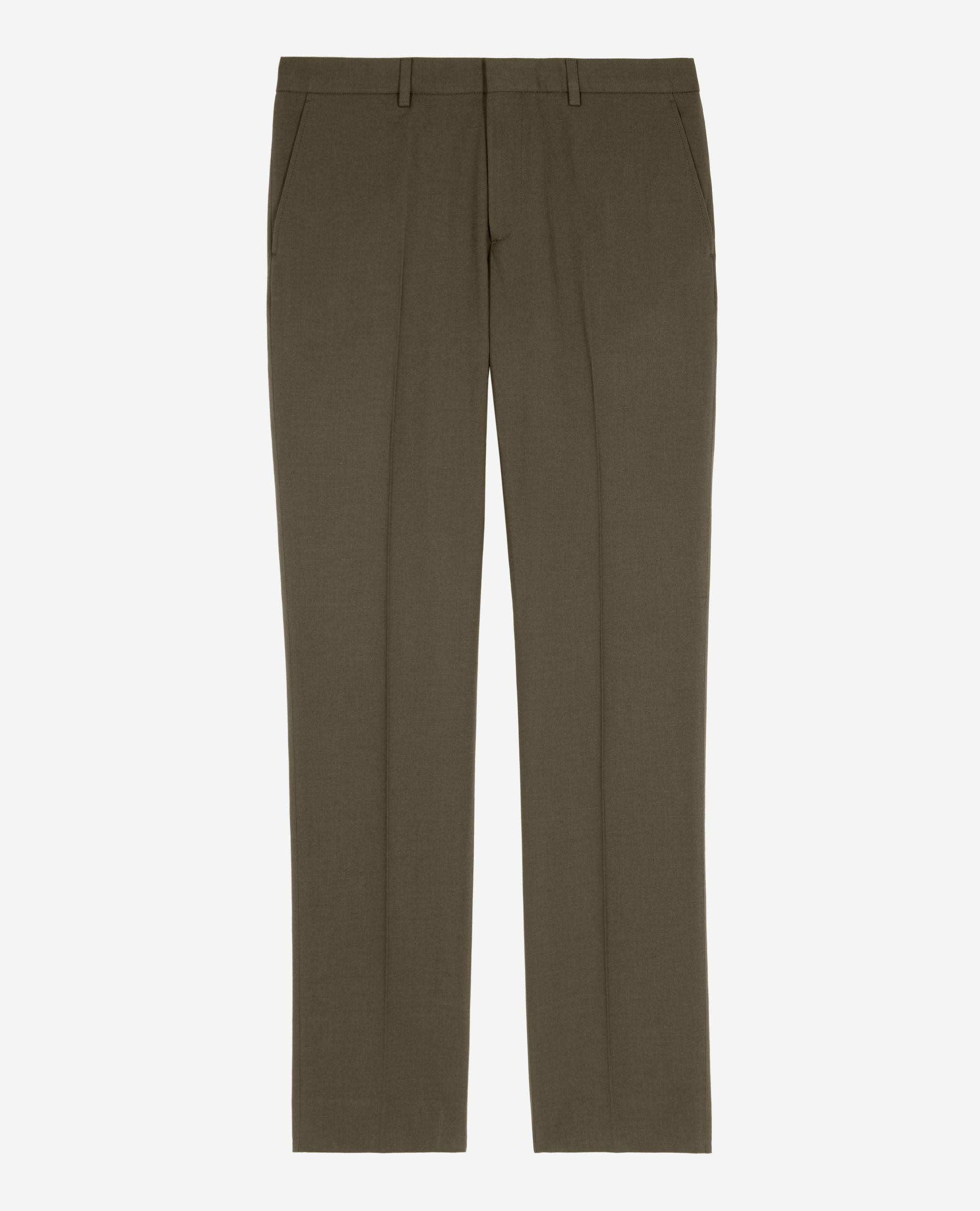 Pantalon de costume droit en coton lin kaki, KAKI, hi-res image number null