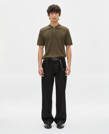 The Kooples HOMME OLIVE KAKI polo en maille col zippé kaki
