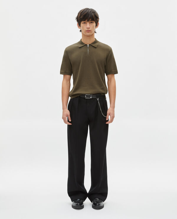 The Kooples HOMME OLIVE KAKI polo en maille col zippé kaki