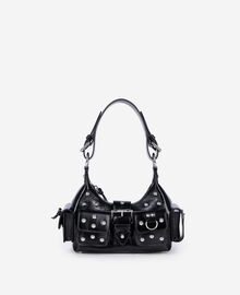The Kooples FEMME BLACK sac amelia small en cuir craquelé noir avec clous