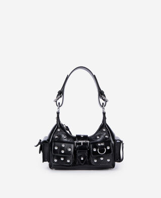 The Kooples FEMME BLACK sac amelia small en cuir craquelé noir avec clous