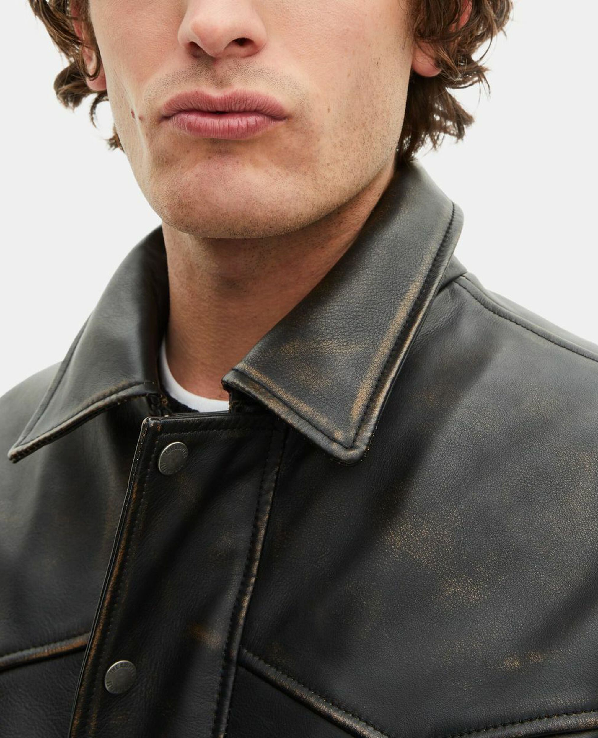 Blouson en cuir marron, DARK BROWN, hi-res image number null