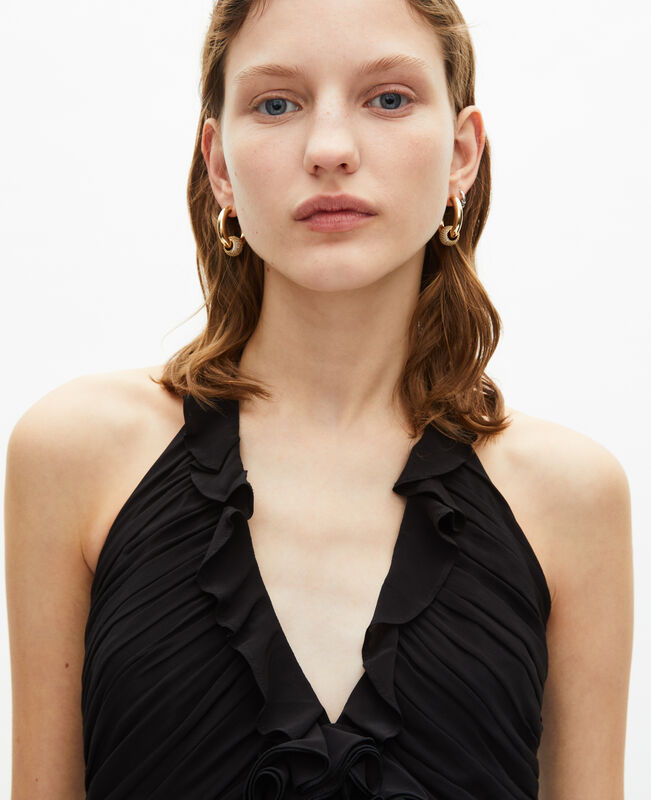 The Kooples FEMME BLACK robe longue décolleté détail fleur noire