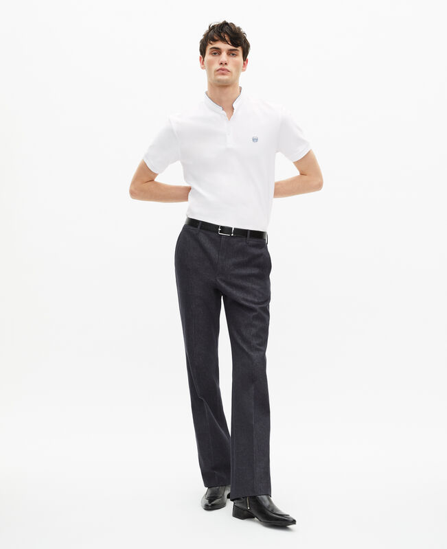 The Kooples HOMME WHITE / BLUE polo en coton piqué blanc