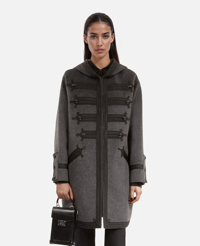 The Kooples FEMME PETROL GREY caban long à capuche en laine gris