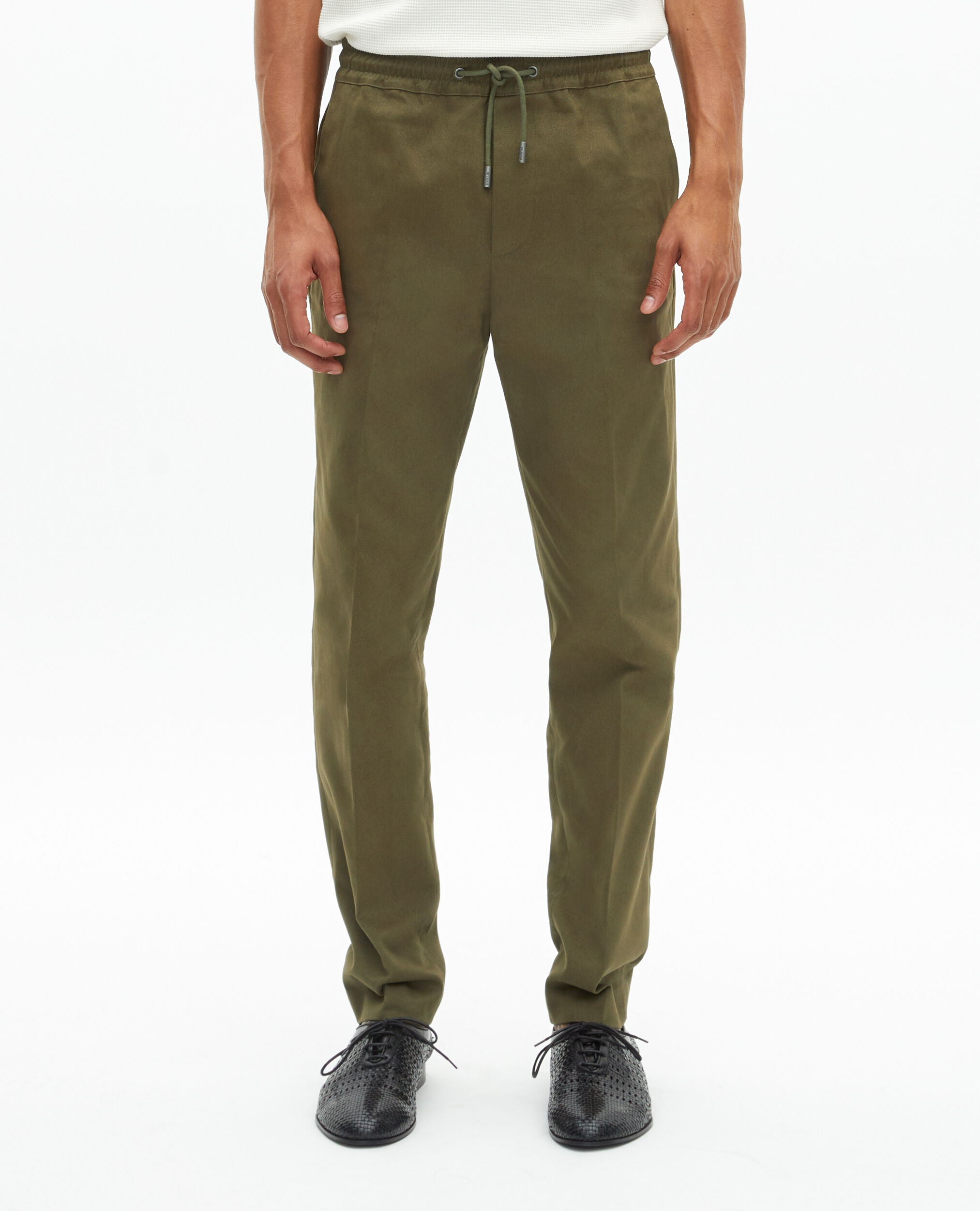 Pantalon droit en coton kaki, KAKI, hi-res image number null