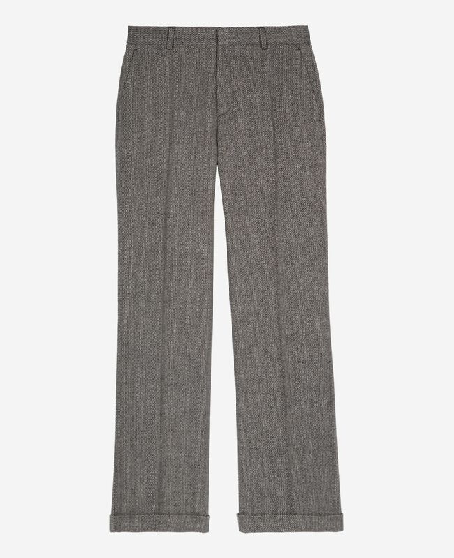 The Kooples FEMME GREY pantalon de tailleur droit en laine et lin gris