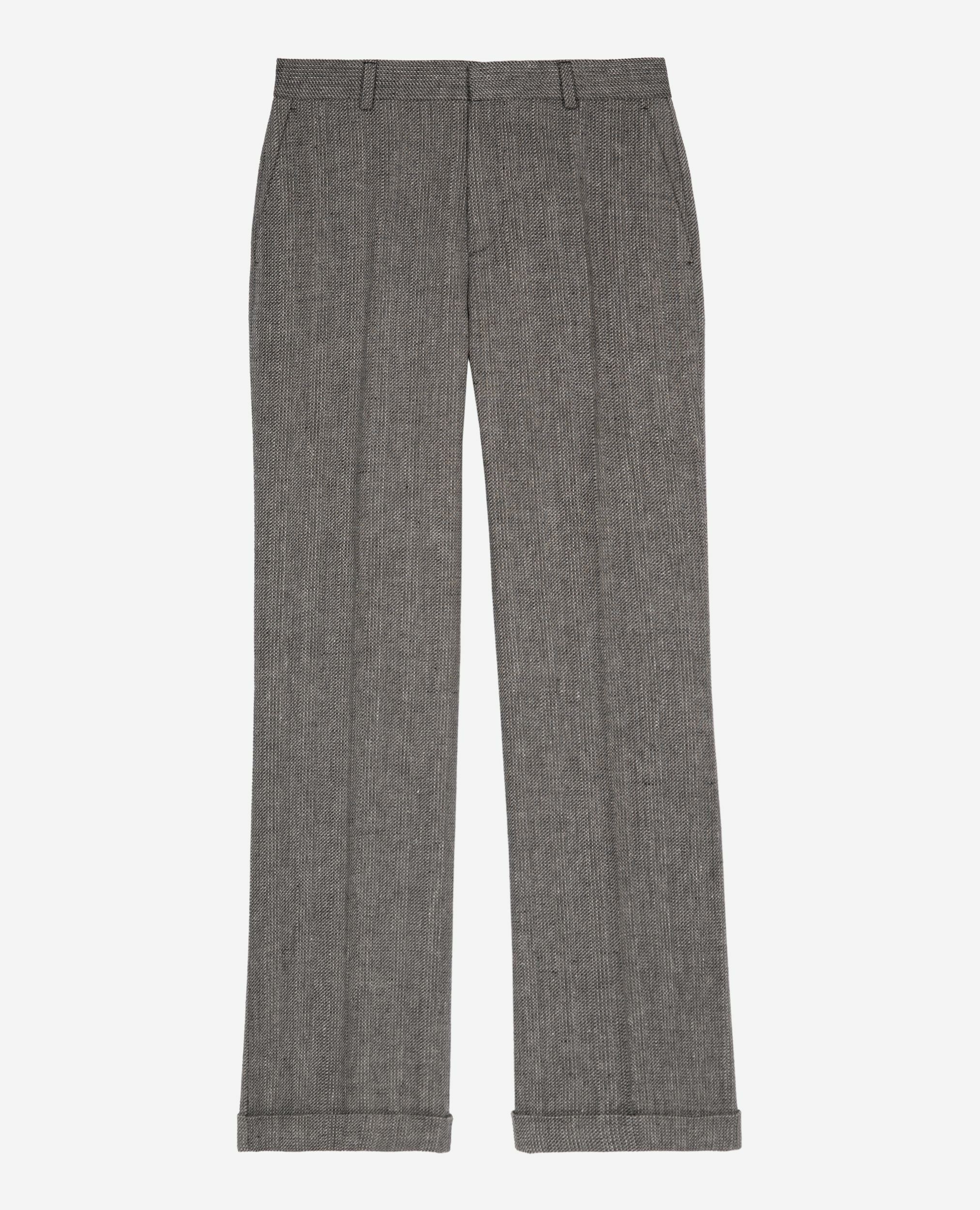 Pantalon de tailleur droit en laine et lin gris, GREY, hi-res image number null