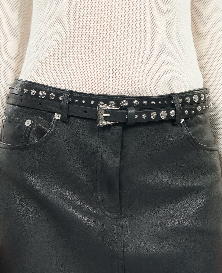 The Kooples FEMME BLACK ceinture fine en cuir avec clous noire