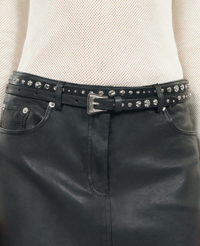 The Kooples FEMME BLACK ceinture fine en cuir avec clous noire