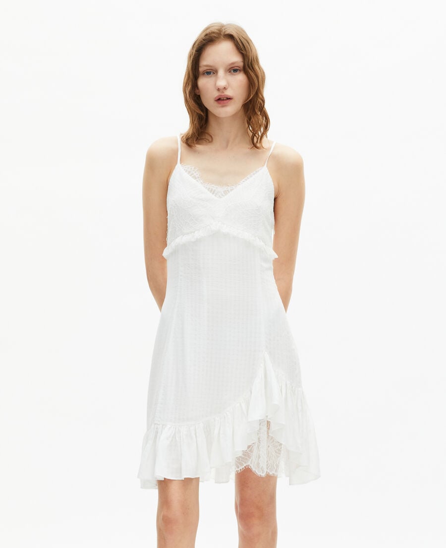 The Kooples WOMEN ECRU short dress with ecru lace