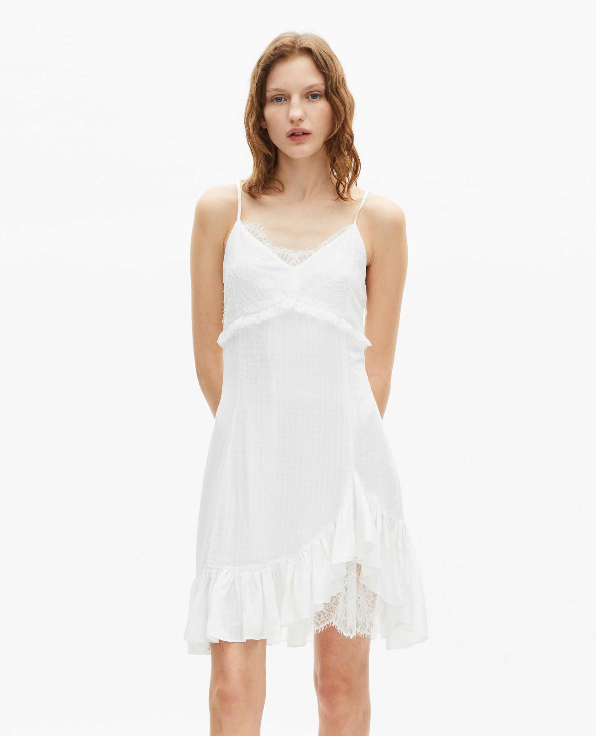 Robe courte avec dentelle écrue, ECRU, hi-res image number null