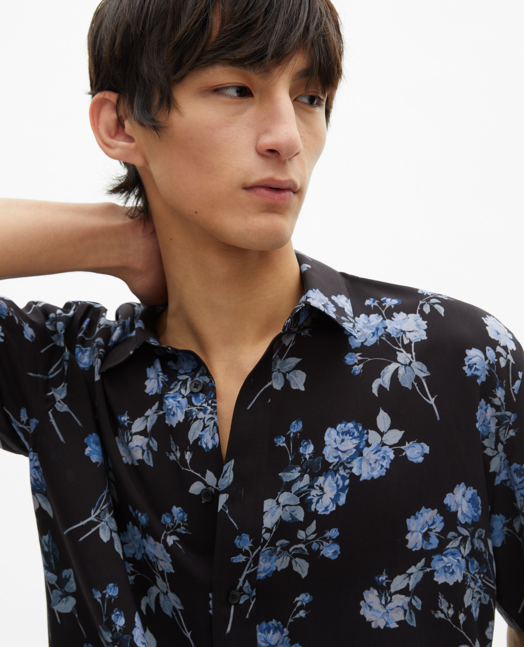 Chemise manches courtes imprimé fleuri noir, BLACK BLUE, hi-res image number null