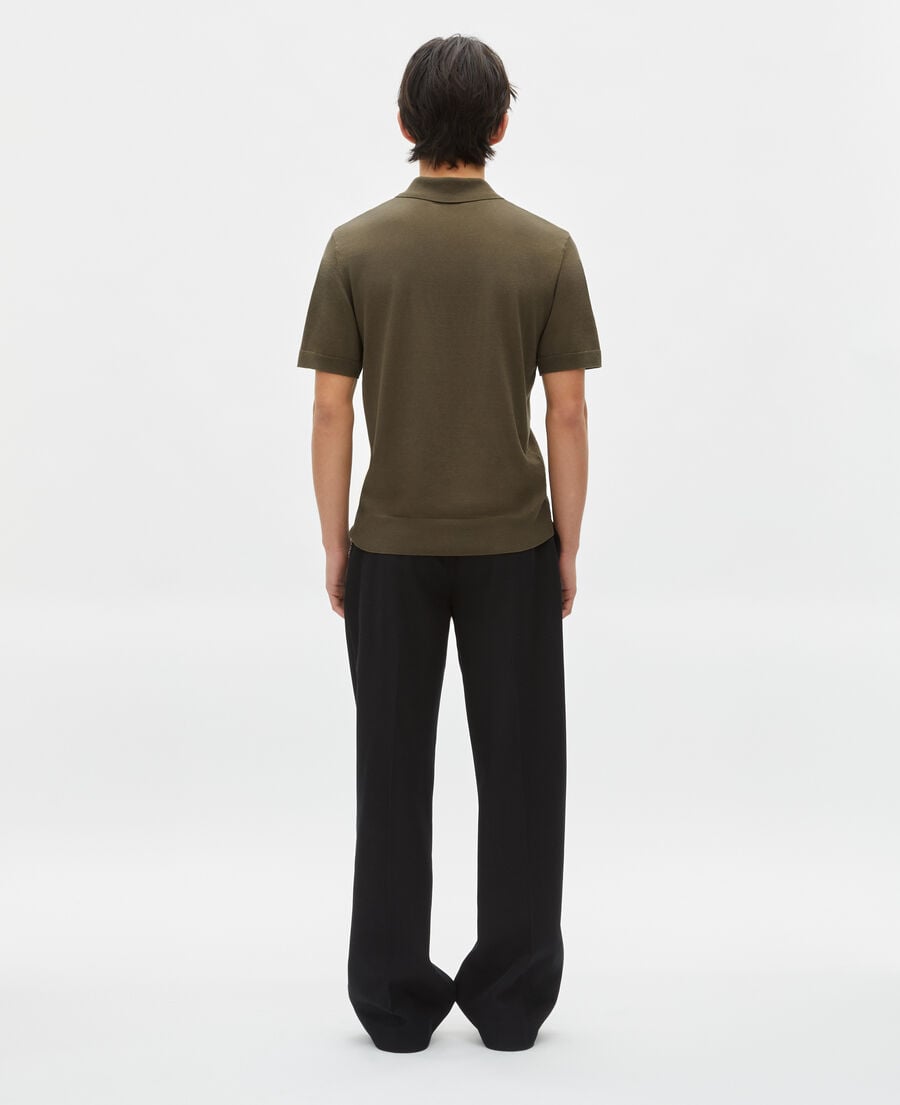 The Kooples HOMME OLIVE KAKI polo en maille col zippé kaki
