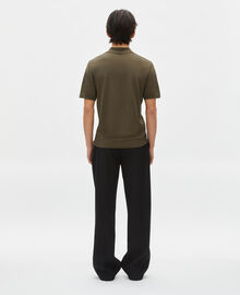 The Kooples HOMME OLIVE KAKI polo en maille col zippé kaki