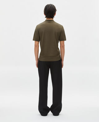 The Kooples HOMME OLIVE KAKI polo en maille col zippé kaki
