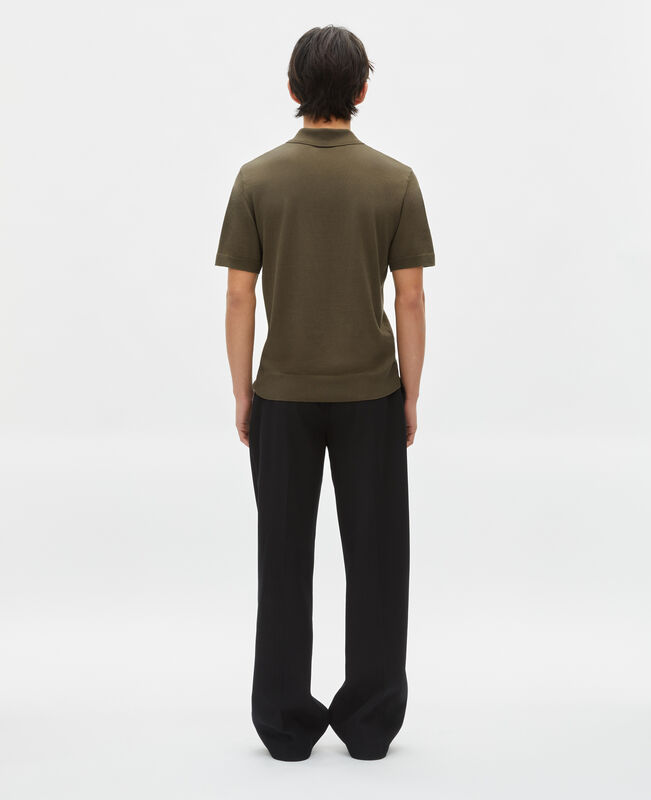 The Kooples HOMME OLIVE KAKI polo en maille col zippé kaki
