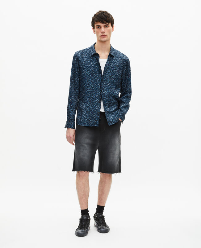 The Kooples HOMME BLUE chemise en soie mélangée imprimé léopard 