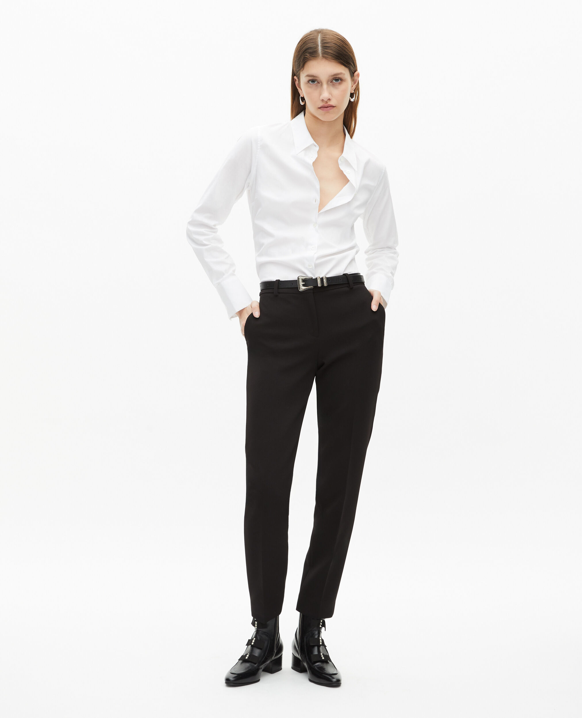 Ceinture fine en cuir noir, BLACK, hi-res image number null