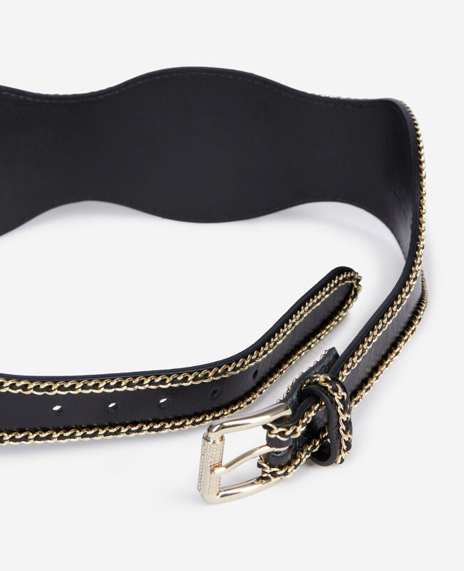 The Kooples FEMME BLACK ceinture large avec chaînes en cuir noir