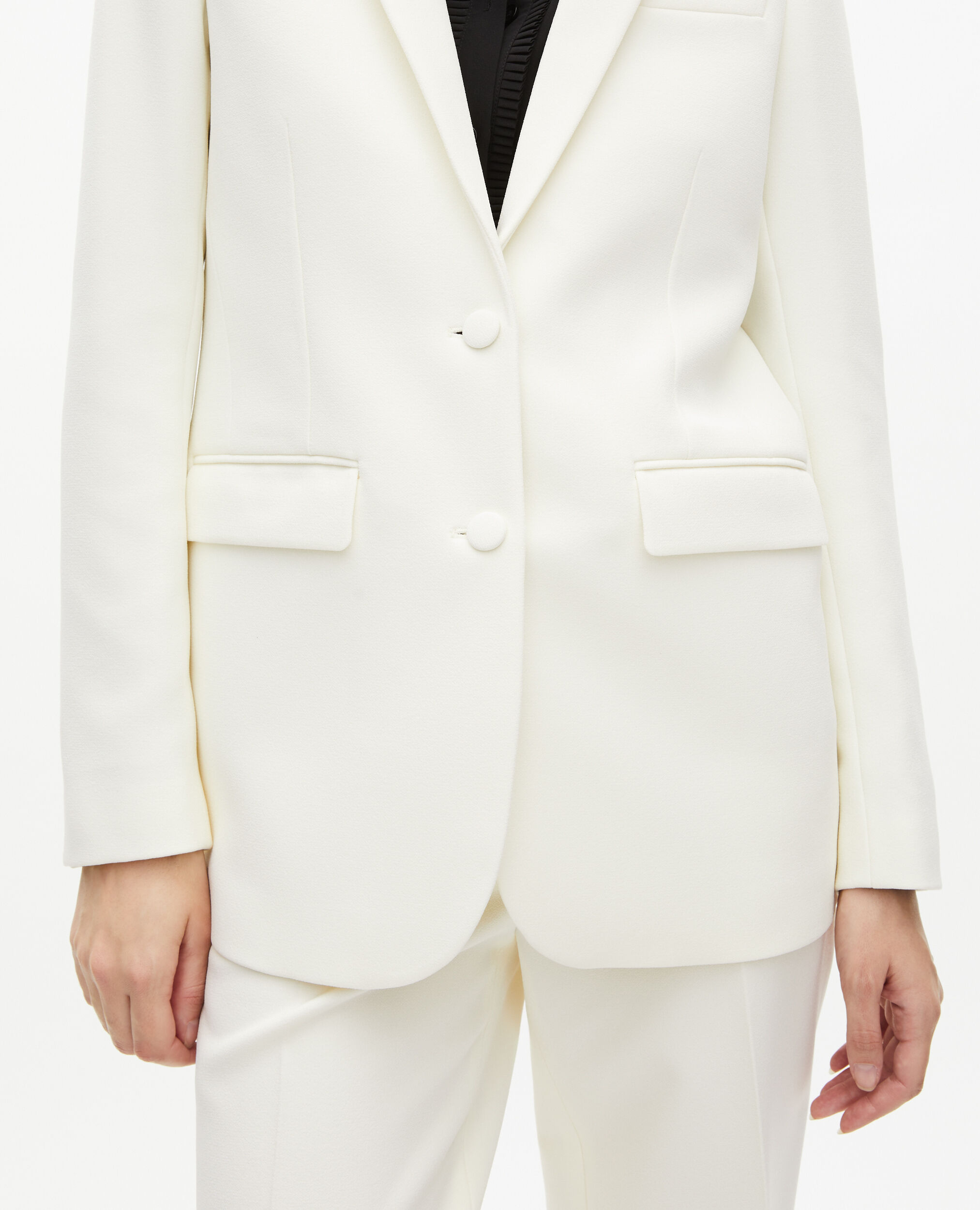 Veste tailleur en crêpe coupe droite écrue , ECRU, hi-res image number null