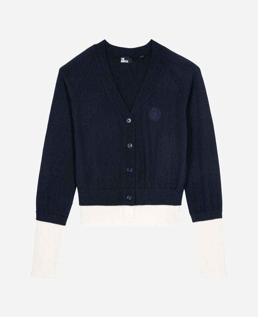 The Kooples FEMME DARK NAVY-ECRU cardigan en coton bleu marine et écru