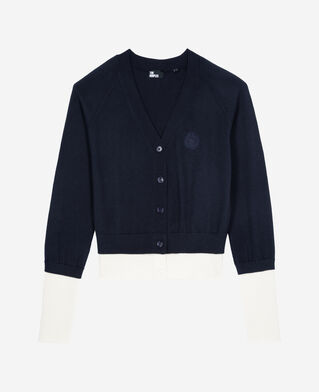 The Kooples FEMME DARK NAVY-ECRU cardigan en coton bleu marine et écru