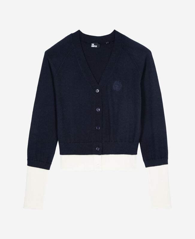 The Kooples FEMME DARK NAVY-ECRU cardigan en coton bleu marine et écru